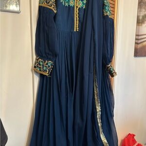 Elegant Blue Embroidered Dress
